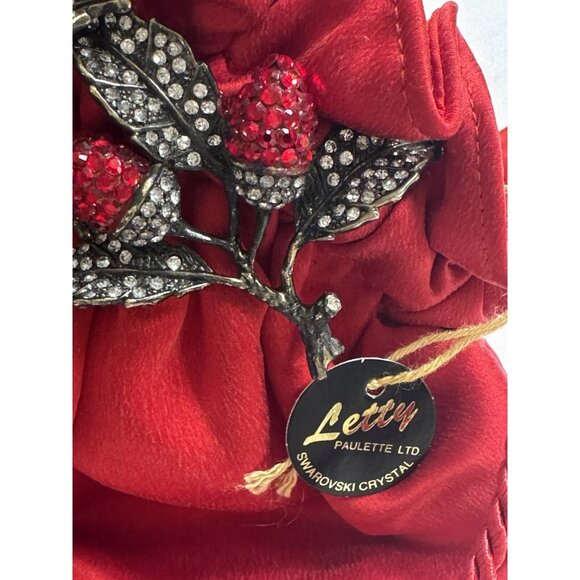 Vintage LETTY Red Evening Purse with Rhinestone Floral Embellishment NWT - Picture 7 of 12